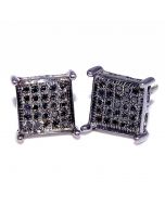 Black Diamond Earrings 0.15ct Sterling Silver Black PVD Finish 7.5mm Wide Screw Backs Princess Cut Style Round Pave