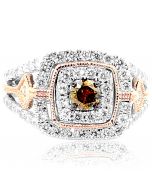 1ct Bridal Wedding Ring 12mm Wide Cognac And White Diamond Vintage Rose White Gold 10K