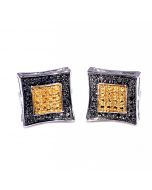 Black Diamond Earrings 0.10ct Kite Shaped Sterling Silver Screw Back 8mm Wide