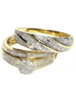 His and Her Trio Rings Set 0.3ct Diamonds 10K Yellow Gold Pave Set 3pc set