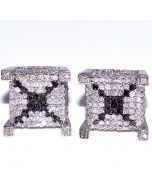 Black and White Diamond Earrings 10mm Wide 10k White Gold 1.15ct Cubes
