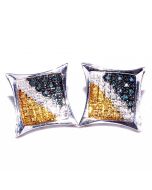 Large Diamond Earrings 13mm Wide Kite Shaped Blue White Yellow Diamonds Sterling Silver 0.15ct