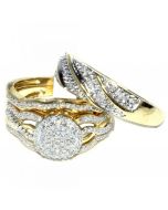 His and Her Trio Rings Set 0.5ct 10K Yellow Gold 17mm Wide Pave set Diamonds