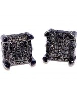 Black Diamond Stud Earrings Cubes 7mm Wide 10k White Gold 0.16ct