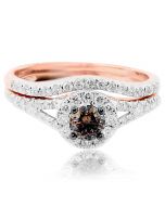 0.75ct Cognac and White Diamond Bridal Set 10K Rose Gold 7.5mm Wide