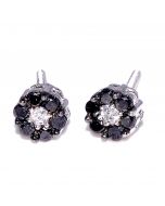 Black and White Diamond Flower Earrings 0.25ct 5mm Wide Screw Back 10K White Gold