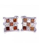 Princess Cut Diamond Earrings Red and White 0.5ct 10K White Gold Screw Back