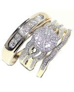 0.65ct Trio Wedding Set His and Her Rings Set 3 Piece 10K Yellow Gold