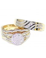 0.5ct Trio Rings Set His And Her Rings 10K Yellow Gold 17mm Wide 