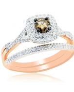0.5ct Cognac White Diamond Bridal Set 10K Rose Gold 8mm Wide Split Shoulder Wedding Set