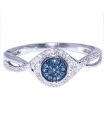 Blue and White Diamond Ring Promise Engagement Ring 0.18ct 10K White Gold