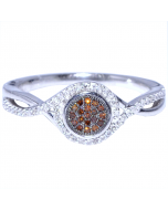 Cognac and White Diamond Engagement Ring Promise Ring 0.18ct 10K White Gold