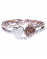 Rose and White Gold Heart Ring 0.2ct Cognac and White Diamonds 10K