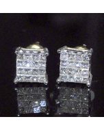 1ctw Diamond Earrings Princess Cut 10K Yellow Gold Screw Back 9mm Wide