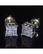 0.5ct Diamond Earrings 10K Yellow Gold 7mm Wide Princess Cut Invisible Set 7mm