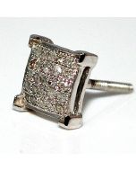 Single 1pc diamond Stud Earring Square Screw Back 10k White Gold Pave set Kite