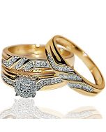 His and her rings trio set 0.28ct 10K Gold 3 piece set