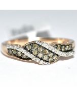 Coganc brown diamond band ring Rose Gold with White diamonds 0.2ct 10K anniversary ring