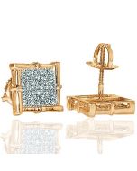 Mens Diamond stud earrings 0.35ct (ctw) in 10K Yellow gold 10mm wide screw back