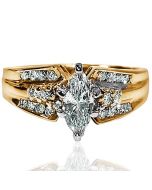 1ct Diamond Engagement Ring Marquise 0.5ct Center 14K Yellow Gold Round accent diamonds