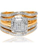 Wedding Ring Set 3 Piece 0.33ct W Square Halo Engagement Ring and 2 Matching Bands