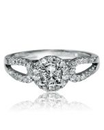 14k White Gold Engagement Ring Halo 0.50ct Diamonds 0.25ct-crd Split Shoulder