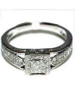 Princess Cut Diamond Engagement Ring 0.25ct 10K White gold 6mm Wide Square Halo