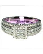 Princess Cut Diamond Engagement Ring 10K White Gold 0.5ct Baguette and Round Side Diamonds