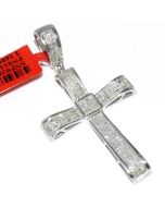 Mens Diamond Cross Pendant Sterling Silver 0.65ct Pave Set 40mm big Measures 40MM Tall