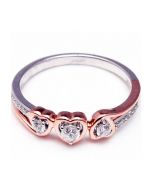 Three Heart ring Rose and White Gold 10K 0.25ct Diamond 5mm Wide Two Tone