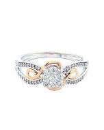 Rose And White Gold Diamond Engagement Ring 10K 0.2ctw Round Solitaire Style Pave Set