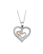 0.25ct Diamond Heart Pendant with Necklace Set 10k White Gold and Rose Gold Twin Hearts 18 Inch Necklace