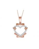 Diamond Heart with Frog Pendant and Neckclace Set 10k Rose Gold 0.1ct Two Tone 18 Inch Neclace
