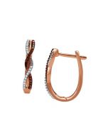 Rose Gold Infinity Hoop Earrings Cognac and White Diamonds 0.15ct 10kr