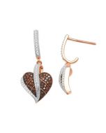 Rose Gold Earrings Cognac and White Diamonds Dangle Leaf Earrings 0.3ct 10kr