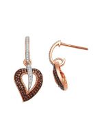 Rose Gold Earrings Cognac and White Diamonds Drop Leaf Earrings 0.3ct 10kr Heart