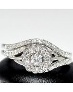 Bridal Wedding Set 2pc Real Diamond Rings .25ctw 10K White Gold Halo Solitaire