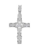 10kt White Gold Mens Diamond Segmented Christian Cross Charm Pendant 1/2 Cttw 