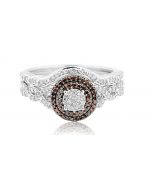 1/3cttw Diamond Halo Bridal Set Cognac and White Diamonds 10K White Gold 2pc