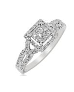 0.41ct Diamond Engagement Ring Square Halo Split Shoulder 7.5mm Wide 10K White Gold