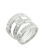 His and Her Rings Set Trio Wedding Set 1/2cttw CZ Pave Set 3pc Sterling Silver