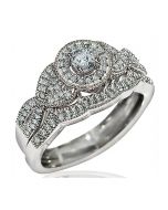10K White Gold Bridal Wedding Set 0.4ctw Diamonds 2pc Set Halo Style