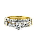 1ctw Diamond Wedding Set Bridal Engagement Ring And Wedding Band 14K Yellow Gold