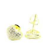 Heart Earrings Fashion Stud Earrings Yellow Gold Finish Sterling Silver Pave CZ Screw Back 8mm