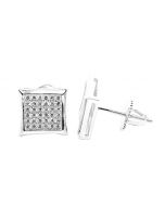 Mens Stud Earrings Silver Kite Shaped Pave CZ Screw Back 9.5MM