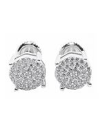 Mens Or Womens Stud Earrings Silver Silver Round Shaped CZ Screw Back 8.5MM
