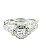 1cttw Diamond Bridal Wedding Ring Halo Style Split Shoulder Engagement + Band Set 10K White Gold