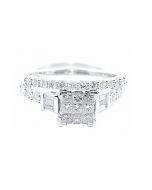 1cttw Diamond Wedding Set Princess Cut Baguette And Round 10K White Gold 2pc Set 8mm Wide