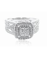 1ct Princess Cut Diamond Bridal Wedding Ring 11mm Wide 10K White Gold Natural Diamonds Ring