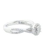 14K White Gold Halo Style Engagement Ring Woven Sides 0.48cttw Diamonds